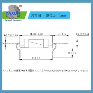 5 * 20mm Axial Glass fuse tube With Lead Wire size picture